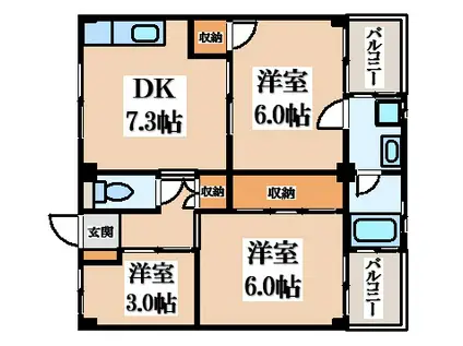 ビレッジハウス私部(3DK/3階)の間取り写真
