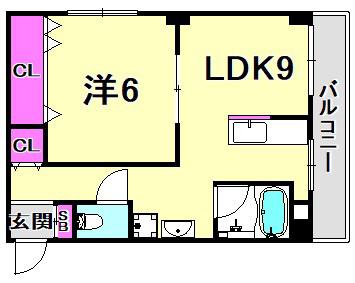 グランドハイツ浜甲子園(1LDK/1階)の間取り写真
