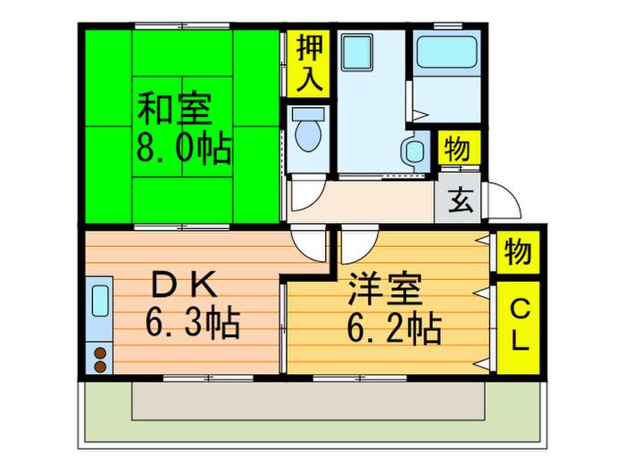 プランドール南楠葉 B(2DK/1階)の間取り写真