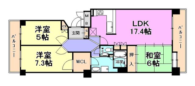 パークハイム東芦屋町(3LDK/3階)の間取り写真