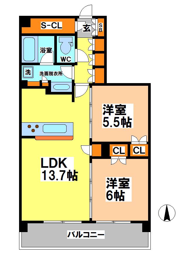 トラープランド蒼麗館(2LDK/5階)の間取り写真