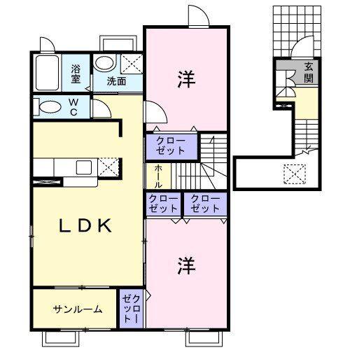 バーミィハウスA棟(2LDK/2階)の間取り写真