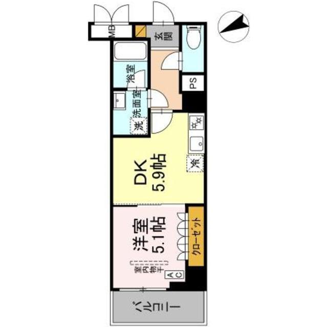 GRAND VILLAGE(1DK/5階)の間取り写真