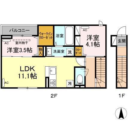 ディールーム港北(2LDK/2階)の間取り写真