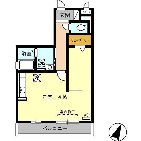 シャローム B棟(ワンルーム/1階)の間取り写真