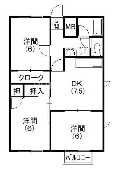 メゾンドふみII(3DK/2階)の間取り写真