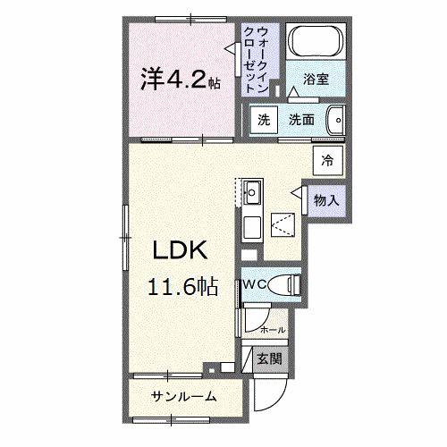 シャンテ カノンB(1LDK/1階)の間取り写真
