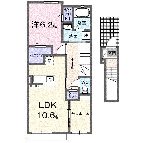 ベルソレイユII(2LDK/1階)の間取り写真