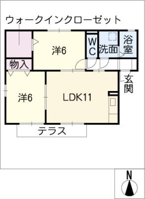 ヴェルドミール A(2LDK/1階)の間取り写真