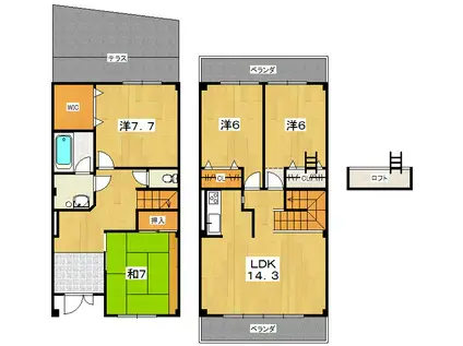 ビリオーヌKAHEI(4LDK/1階)の間取り写真