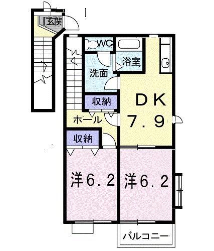 LA.アルモニーA(2DK/2階)の間取り写真