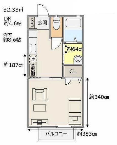 ネオブリック(1DK/2階)の間取り写真