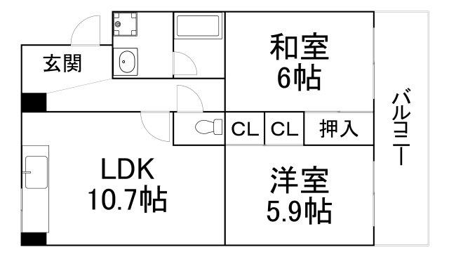 グレイシャス上町台(2LDK/2階)の間取り写真