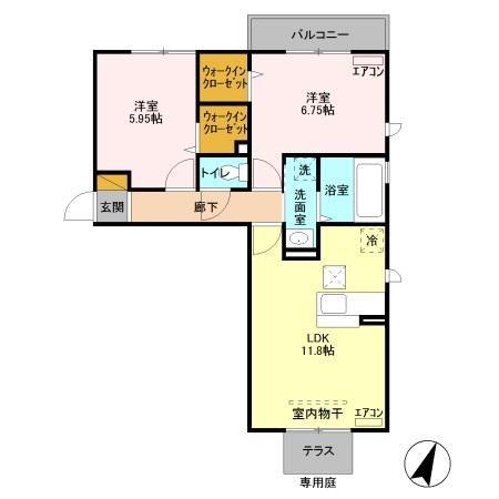ルシェリア一番館・二番館(2LDK/1階)の間取り写真