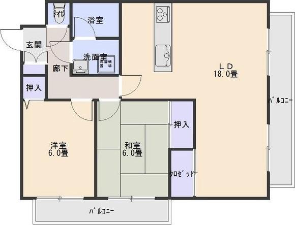 サニーハイツ林(2LDK/8階)の間取り写真