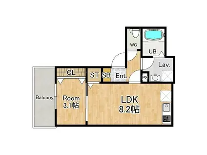 ジーメゾン明石ブリーズ(1LDK/3階)の間取り写真