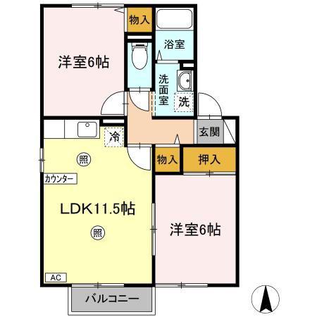 ハイネス早川B(2LDK/2階)の間取り写真