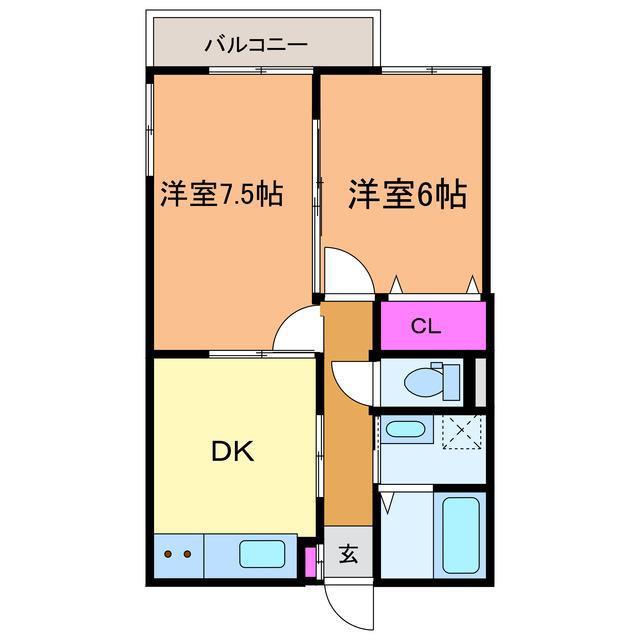 オーベルジュ出来島(2DK/1階)の間取り写真