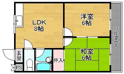 金森マンション私部(2LDK/3階)の間取り写真