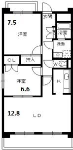 サンパーク一社(2LDK/3階)の間取り写真