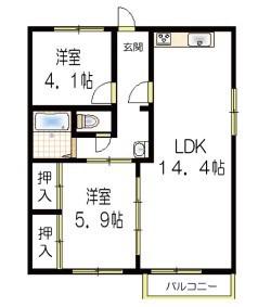 JAハイツ中屋(2LDK/2階)の間取り写真