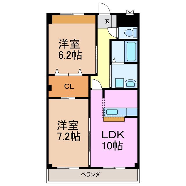 BON CHEVAL(2LDK/2階)の間取り写真