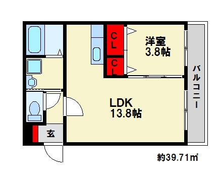 GRANDE 春日(1LDK/3階)の間取り写真