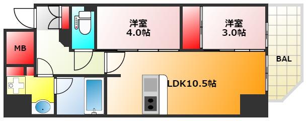 アーバネックス西本町(2LDK/7階)の間取り写真