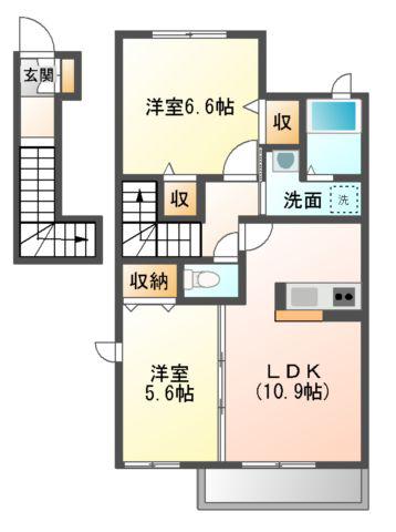 T.B.G.1ST(2LDK/2階)の間取り写真