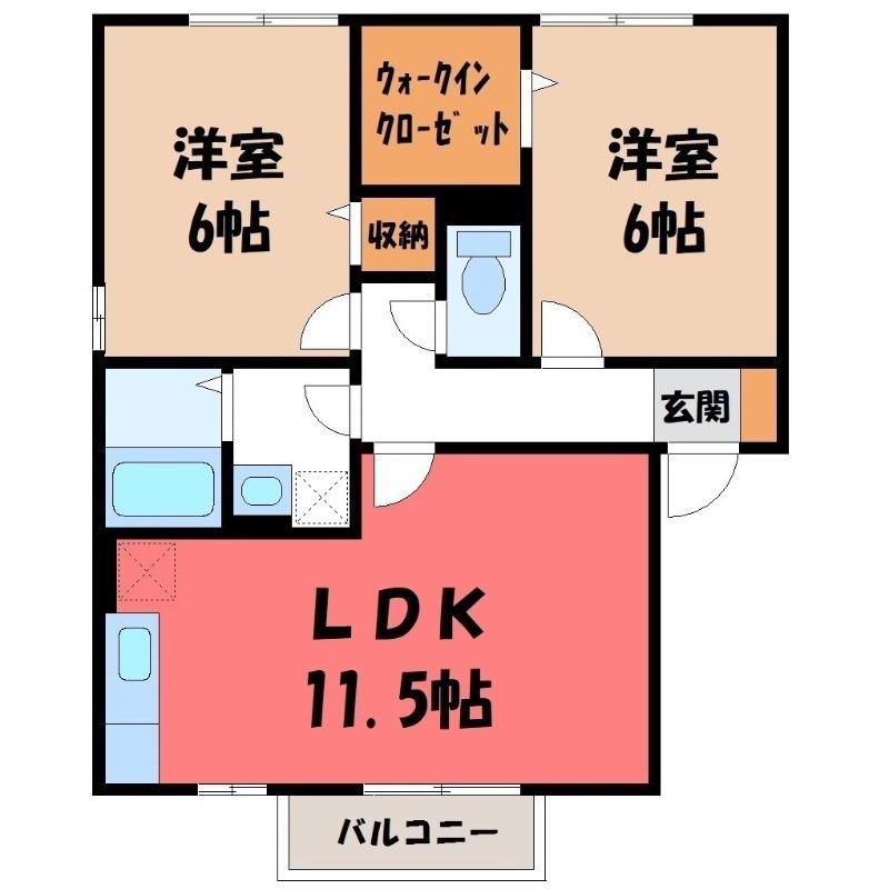 クレストコートA(2LDK/2階)の間取り写真