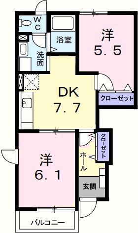 エーデルハイムII(2DK/1階)の間取り写真
