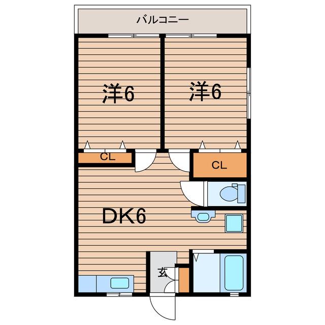 伏見荘(2DK/2階)の間取り写真