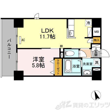 ブリスキューブ(1LDK/7階)の間取り写真