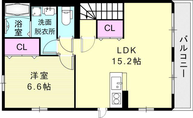 カーサフェリース(1LDK/2階)の間取り写真