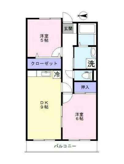 ルプソアール(2DK/5階)の間取り写真