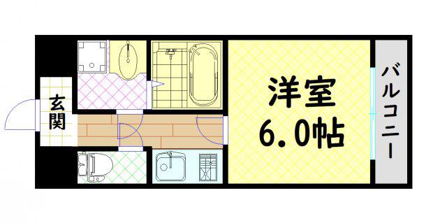 グランパシフィック恵美須西(1K/6階)の間取り写真