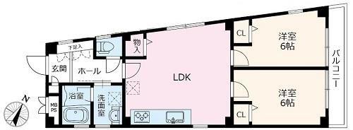 千早ビル(2LDK/4階)の間取り写真