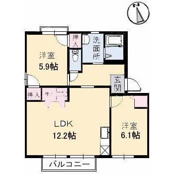 フロンティア彩(2LDK/2階)の間取り写真