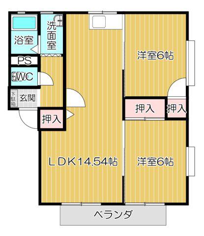 ドミール南小路C(2LDK/2階)の間取り写真