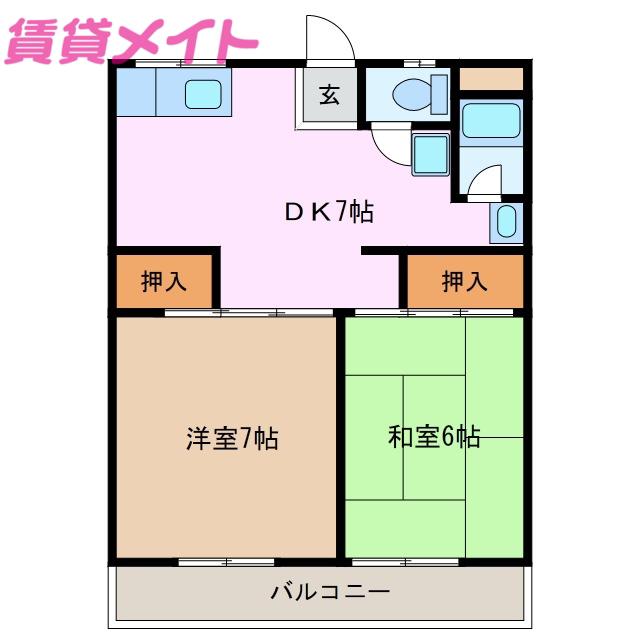 コーポ垂坂A(2DK/2階)の間取り写真