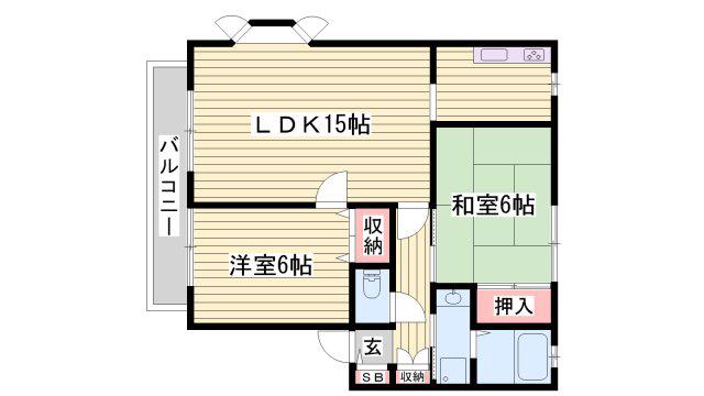 ウインディア御立 A棟(2LDK/1階)の間取り写真