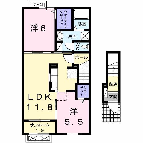 シャイン・ガーデンナカソネ(2LDK/2階)の間取り写真