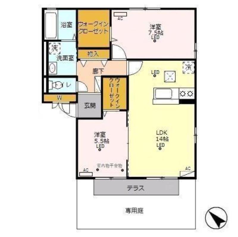 リビングタウン鍵山A(2LDK/1階)の間取り写真