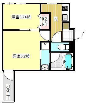 CHERIM試験場前Ⅱ(2K/3階)の間取り写真
