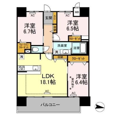 PARK AVENUE イースト(3LDK/9階)の間取り写真