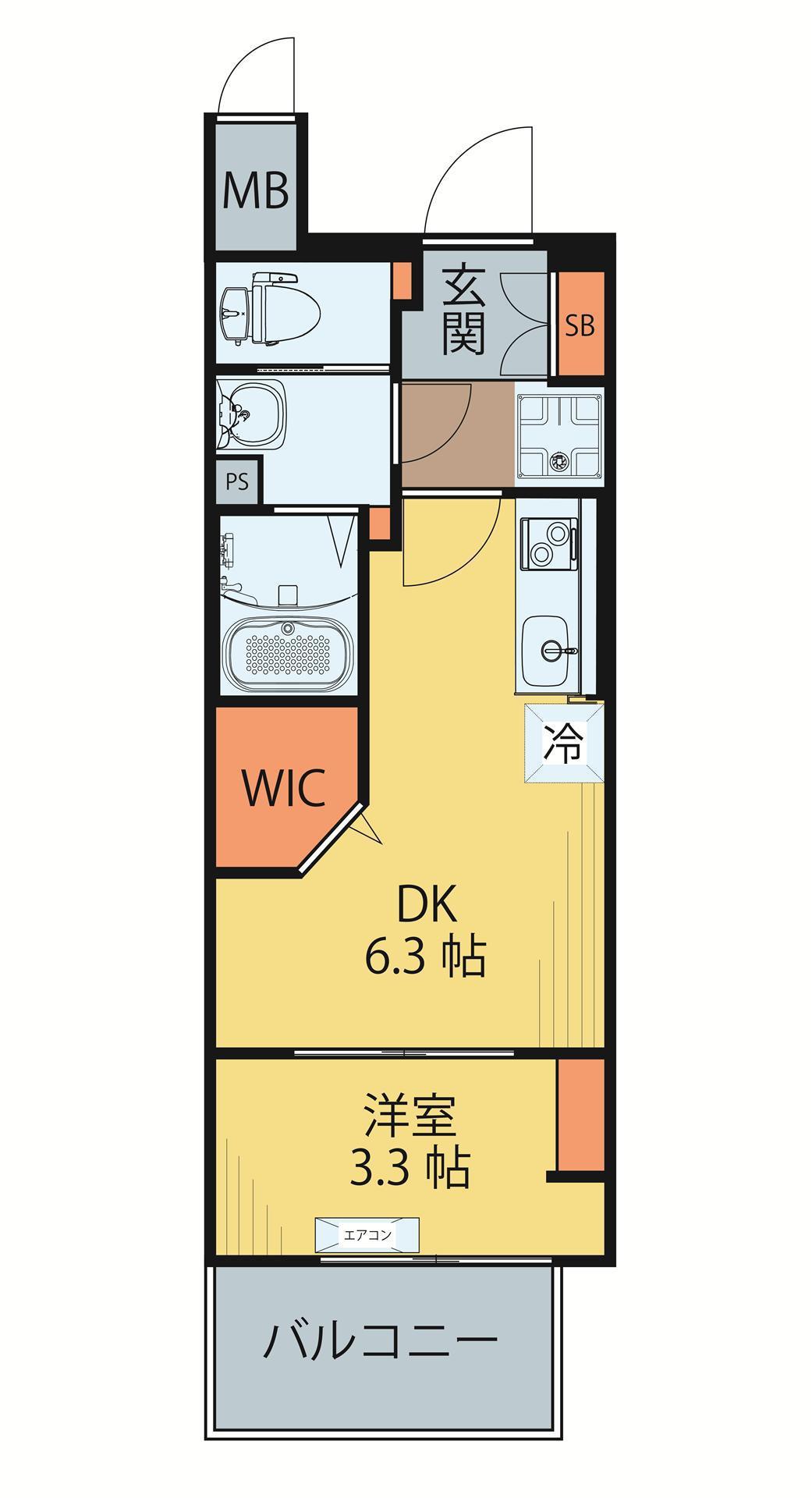 シェルグランデ広瀬橋(1DK/4階)の間取り写真