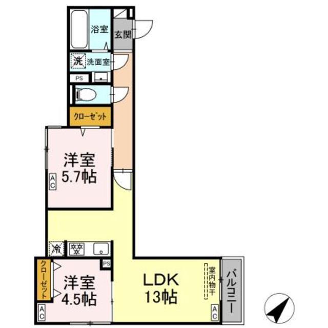 セレスティア南田中(2LDK/2階)の間取り写真