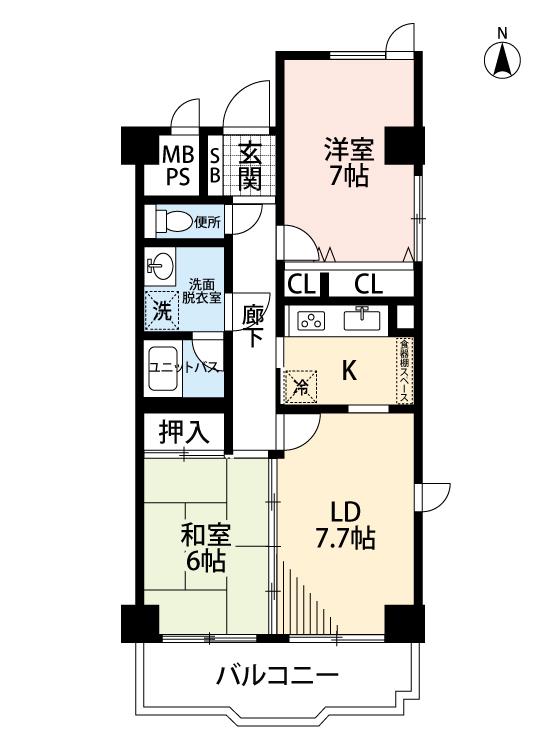 プレジデントパレス鰐山(2LDK/1階)の間取り写真