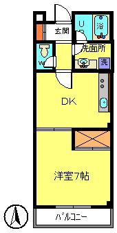サンウッド6(1DK/7階)の間取り写真