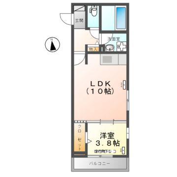 ディアライズ小郡船倉町B棟(1LDK/3階)の間取り写真